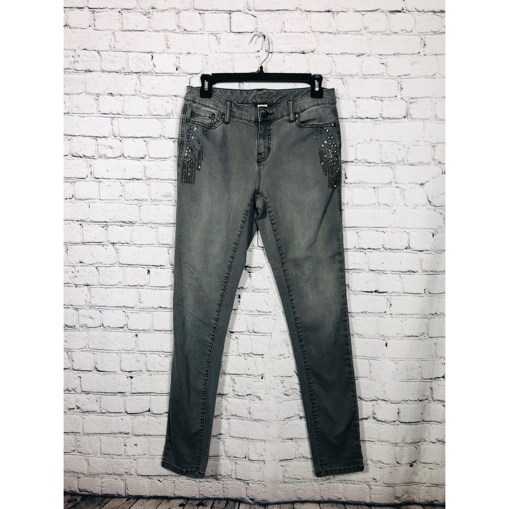 Cache Jeans Womens Skinny Gray 6 Excellent Studded Embellished Denim Pants